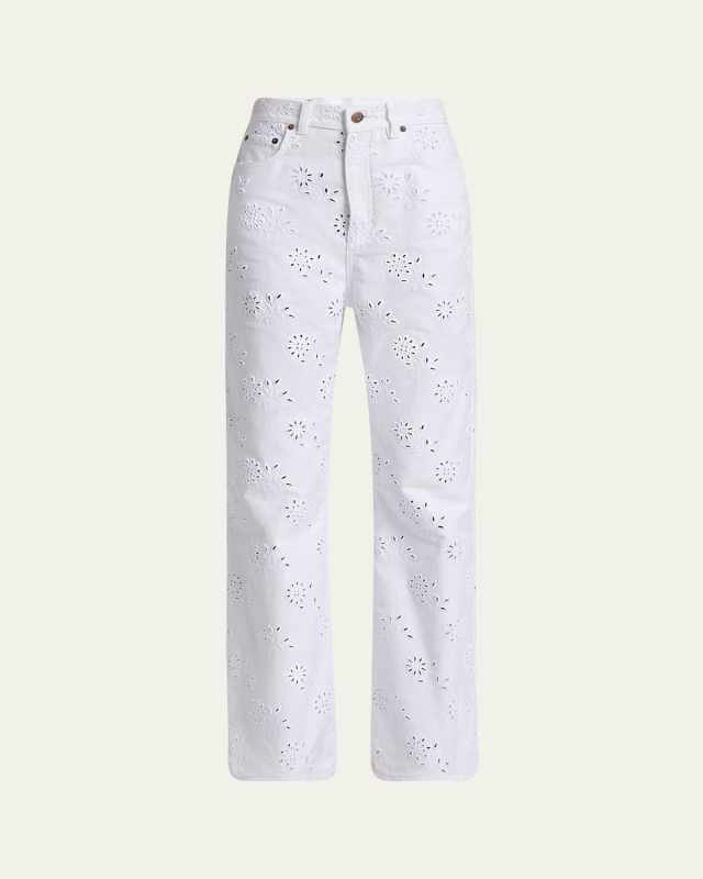 Broderie Anglaise Denim Straight-Leg Jeans